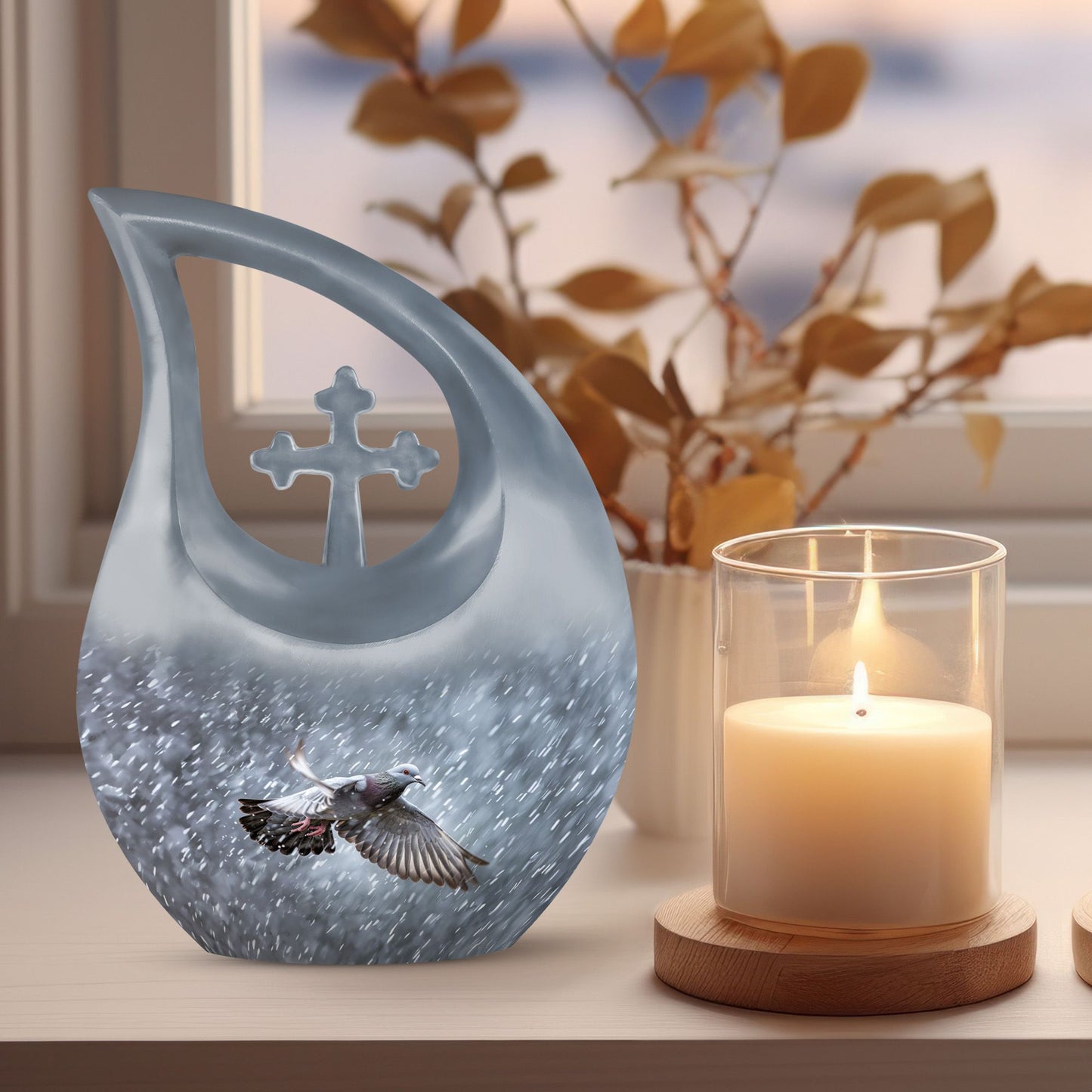 10 inch Dove Urn; Cross Drop design