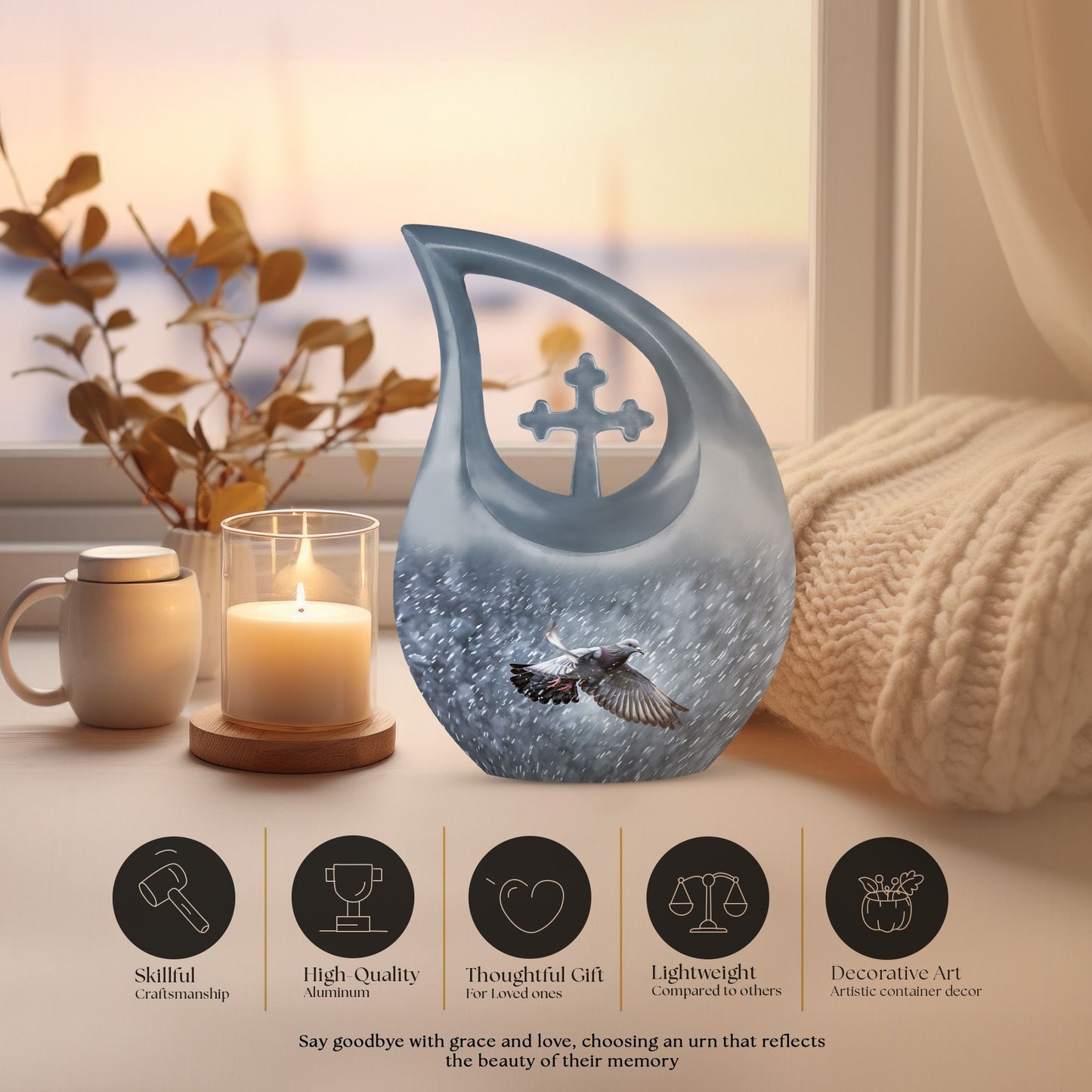 10 inch Dove Urn; Cross Drop design