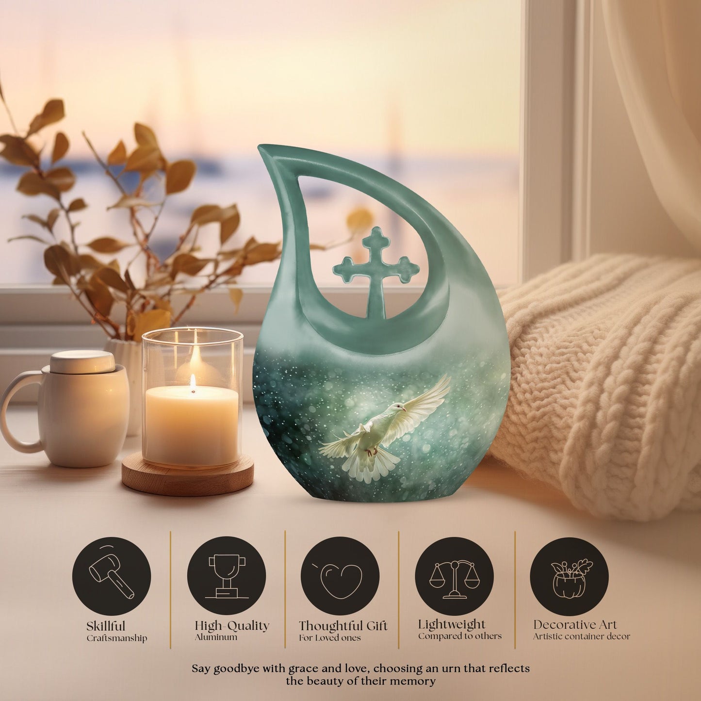 Dove-themed Cross Drop Dove Urn, 