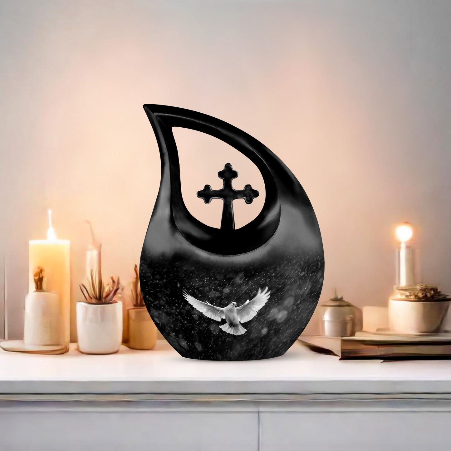 10 inch Dove Urn with Cross Drop design,