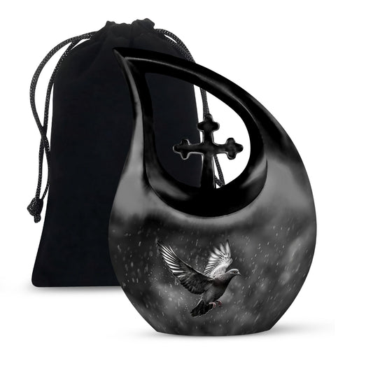 10-inch Dove themed Cross Drop Funeral Urn