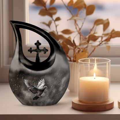 10-inch Dove themed Cross Drop Funeral Urn