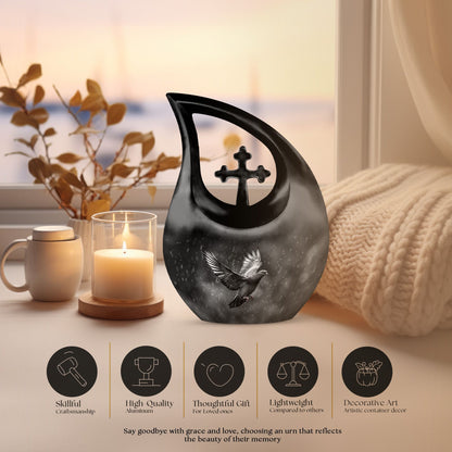 10-inch Dove themed Cross Drop Funeral Urn