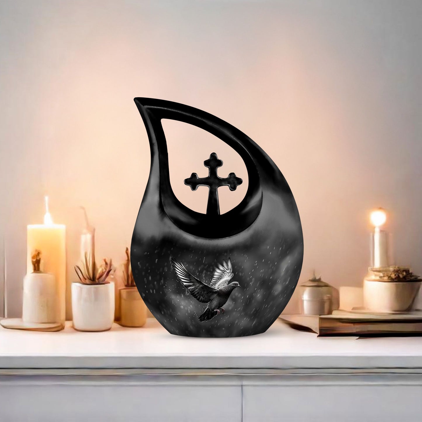 10-inch Dove themed Cross Drop Funeral Urn