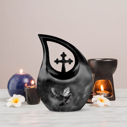 10-inch Dove themed Cross Drop Funeral Urn