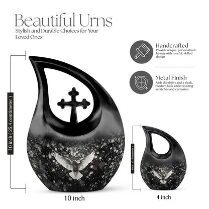 10-inch Dove Urn with Cross Drop design,