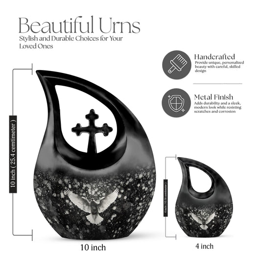 10-inch Dove Urn with Cross Drop design,