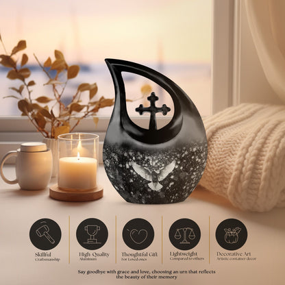10-inch Dove Urn with Cross Drop design,