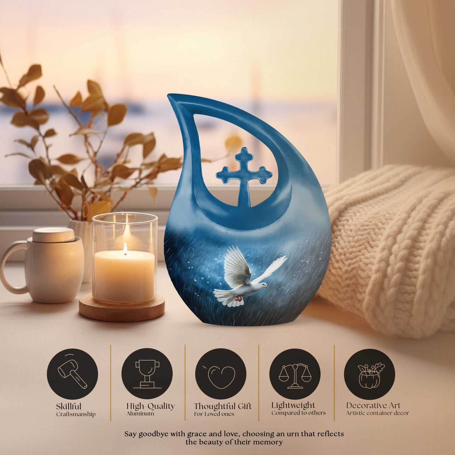 Elegant 10-inch Dove Urn, Double Urn 