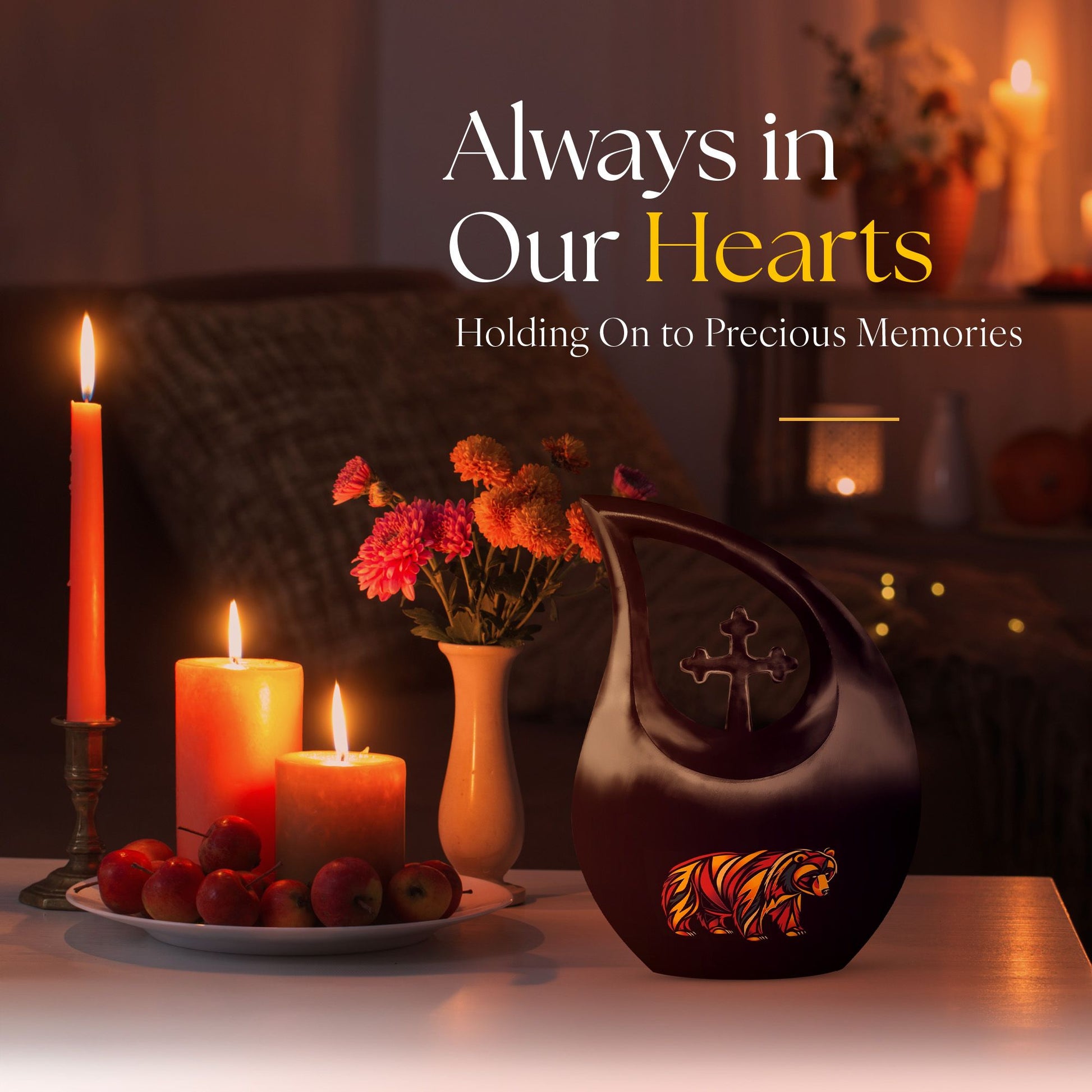 10 inch Bear Urn, Beautiful Cross Drop Design,