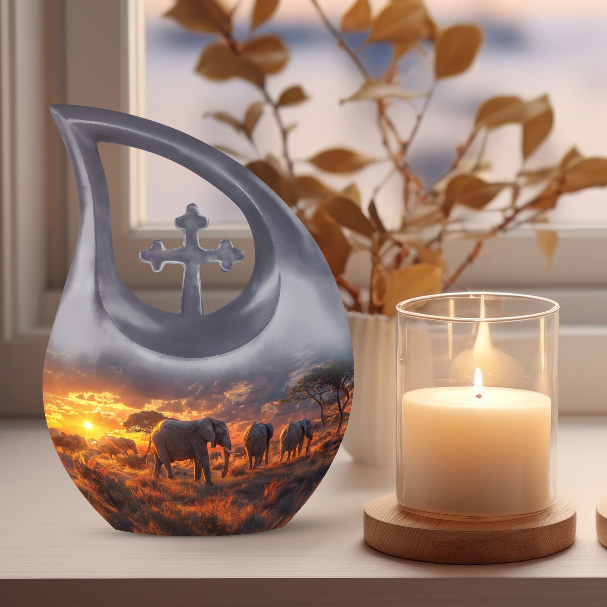 10-inch Elephant Family Urn, 