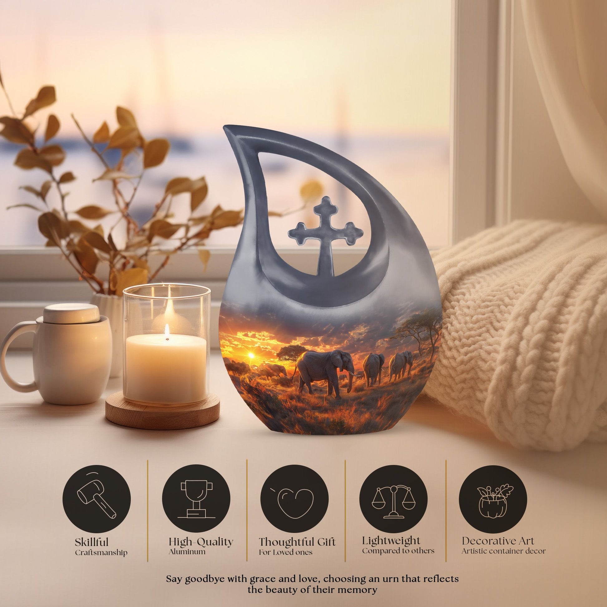 10-inch Elephant Family Urn, 