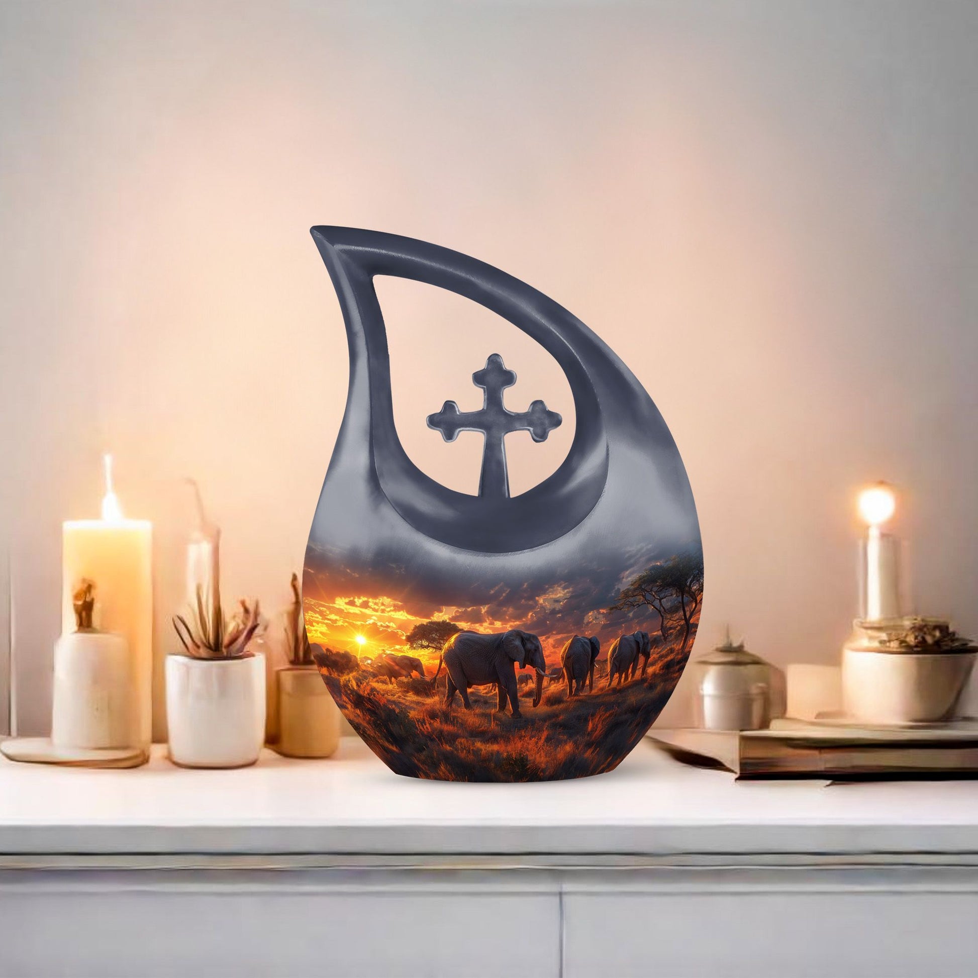 10-inch Elephant Family Urn, 