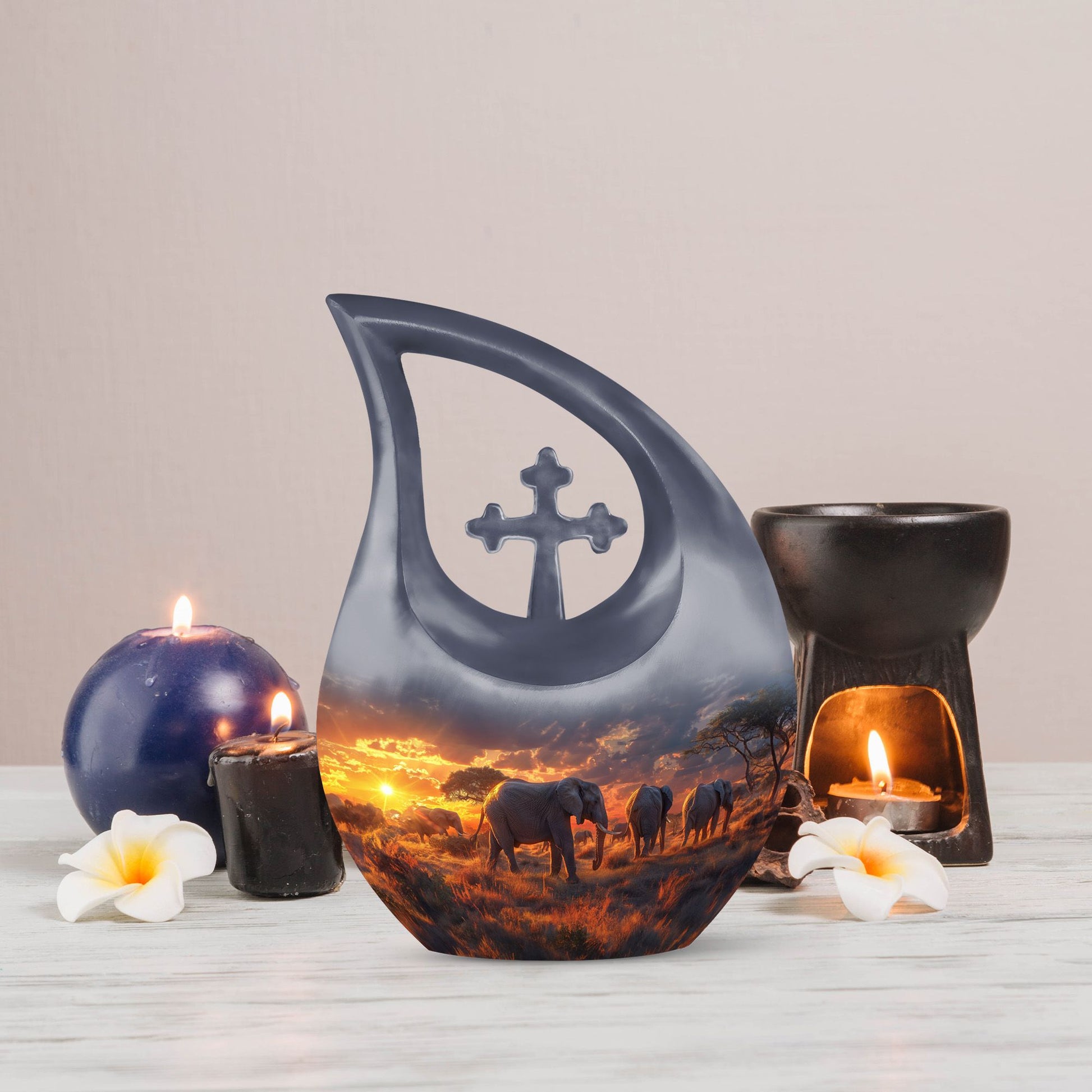 10-inch Elephant Family Urn, 