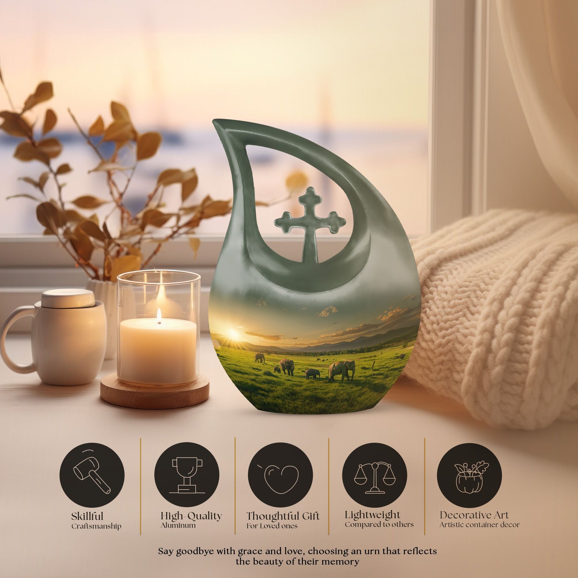 10-inch Pink Elephant Family Urn 