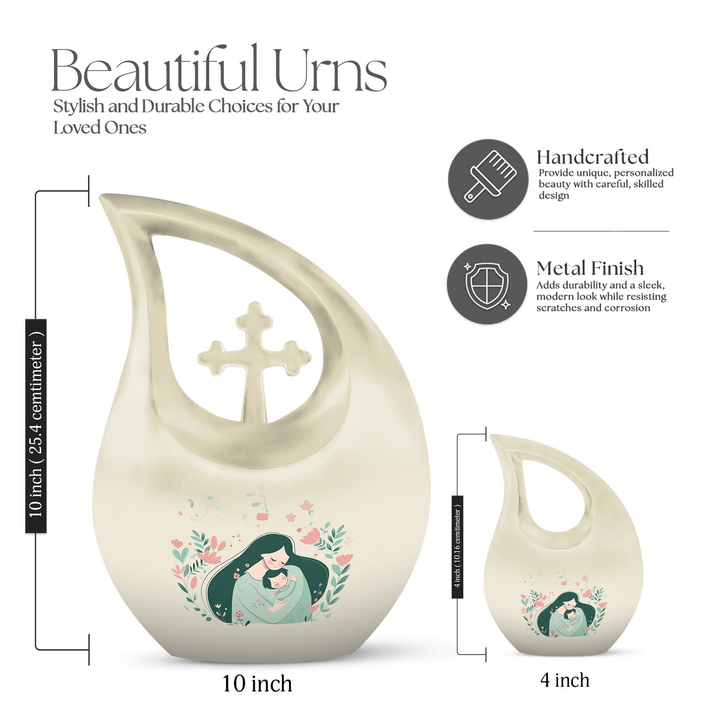 10-inch Aluminium Cross Drop Mother Urn