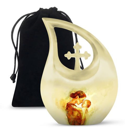 10-inch Mother Urn, Cross Drop Design, Companion Urn