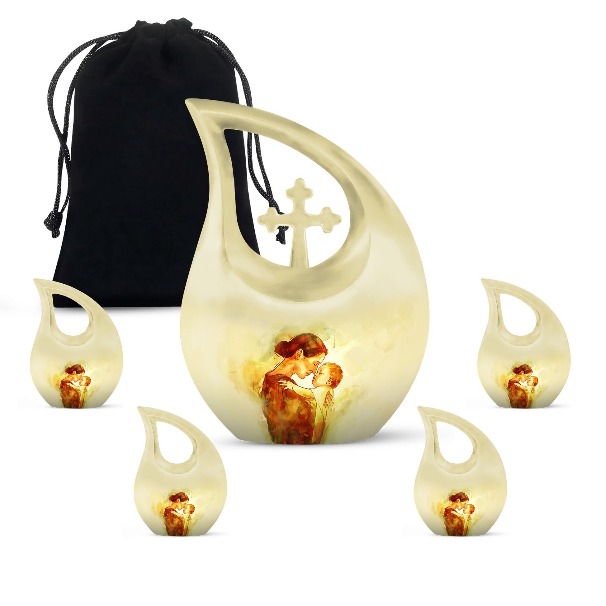 10-inch Mother Urn, Cross Drop Design, Companion Urn