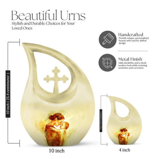 10-inch Mother Urn, Cross Drop Design, Companion Urn