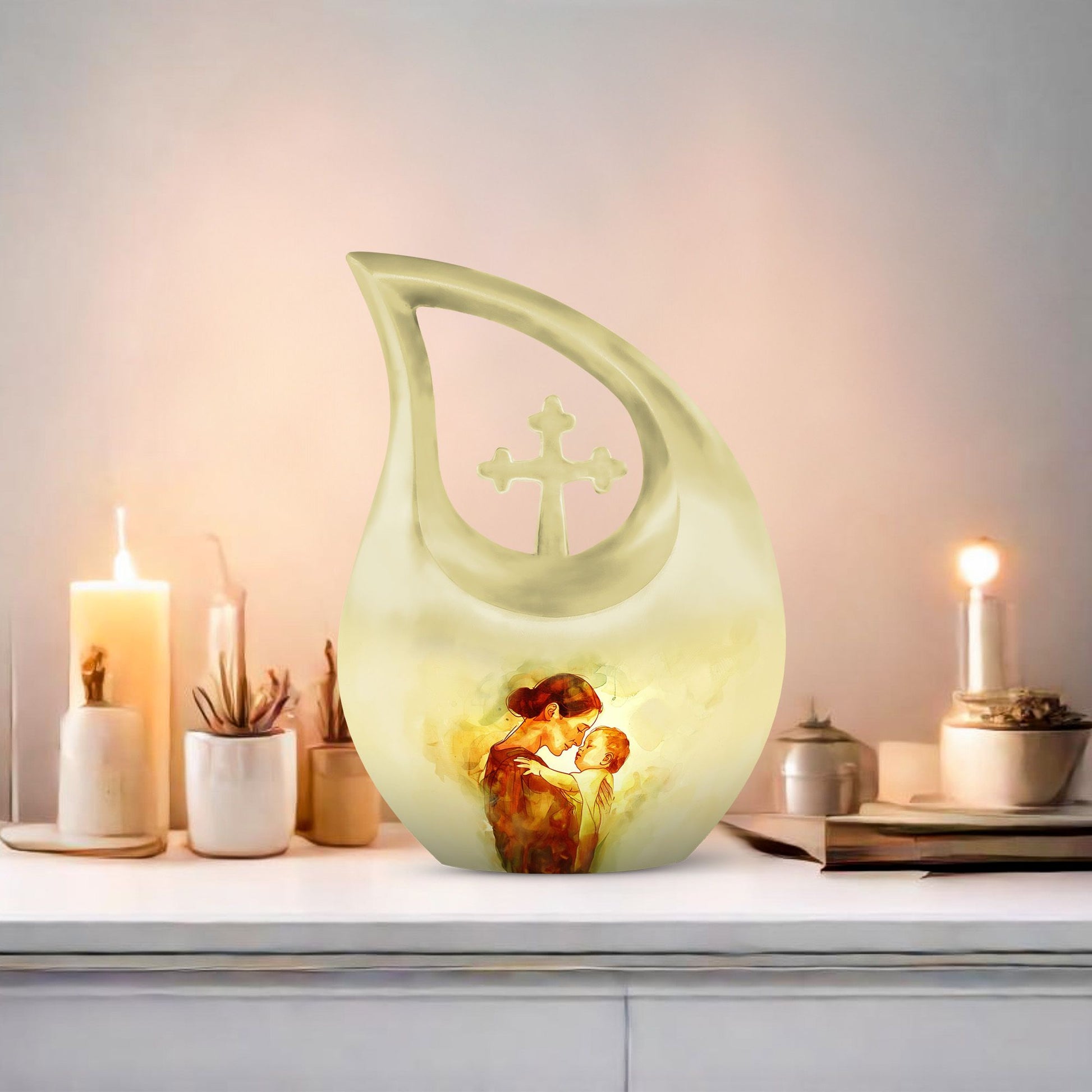 10-inch Mother Urn, Cross Drop Design, Companion Urn
