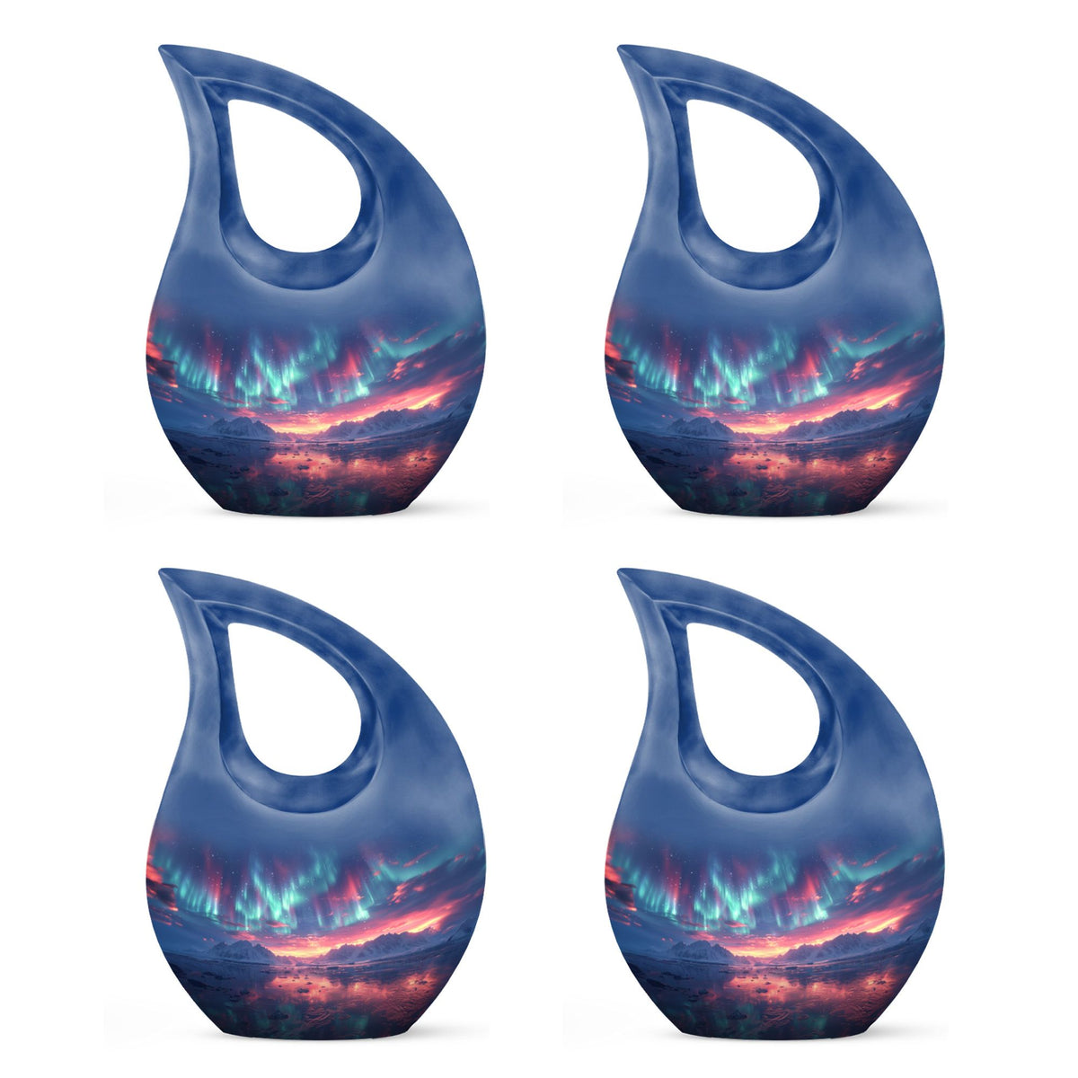 Aurora Borealis Urn for Human Ashes, over Sunset Mountains and Water, Cremation Urn