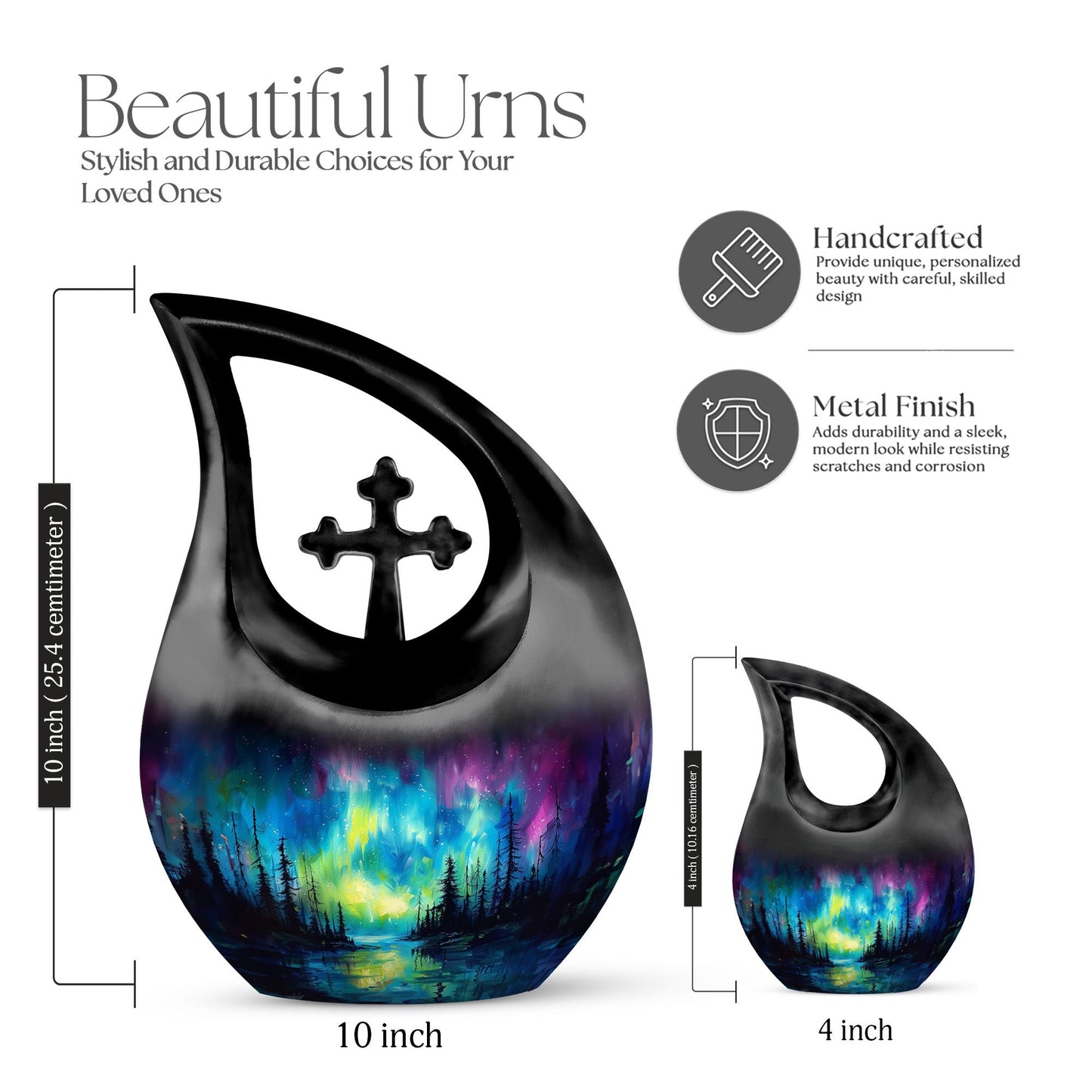10-inch Northern Lights themed large urn 