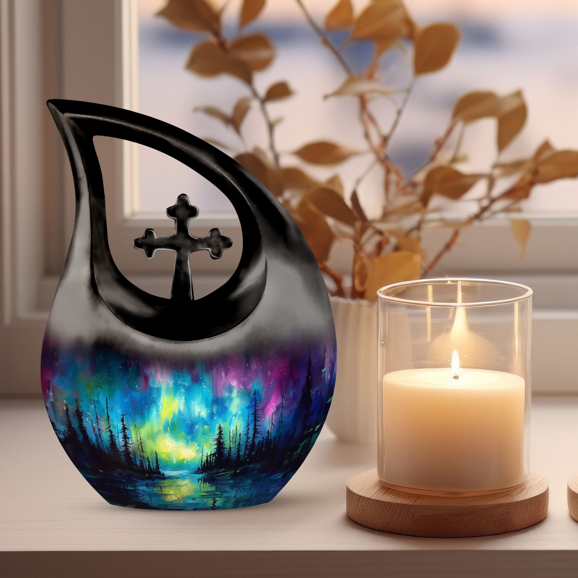 10-inch Northern Lights themed large urn 