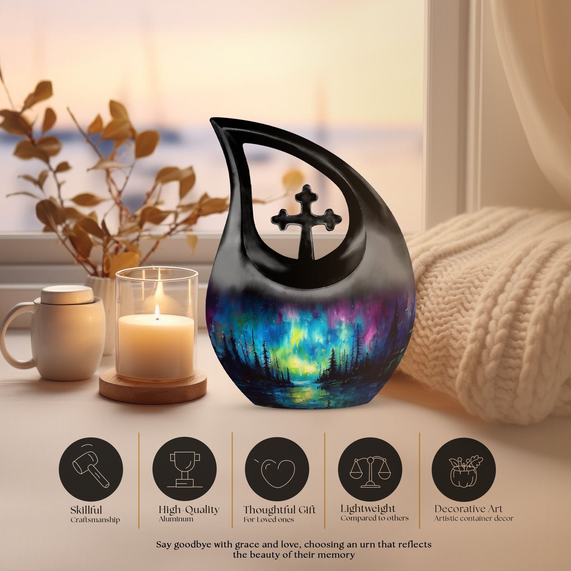 10-inch Northern Lights themed large urn 