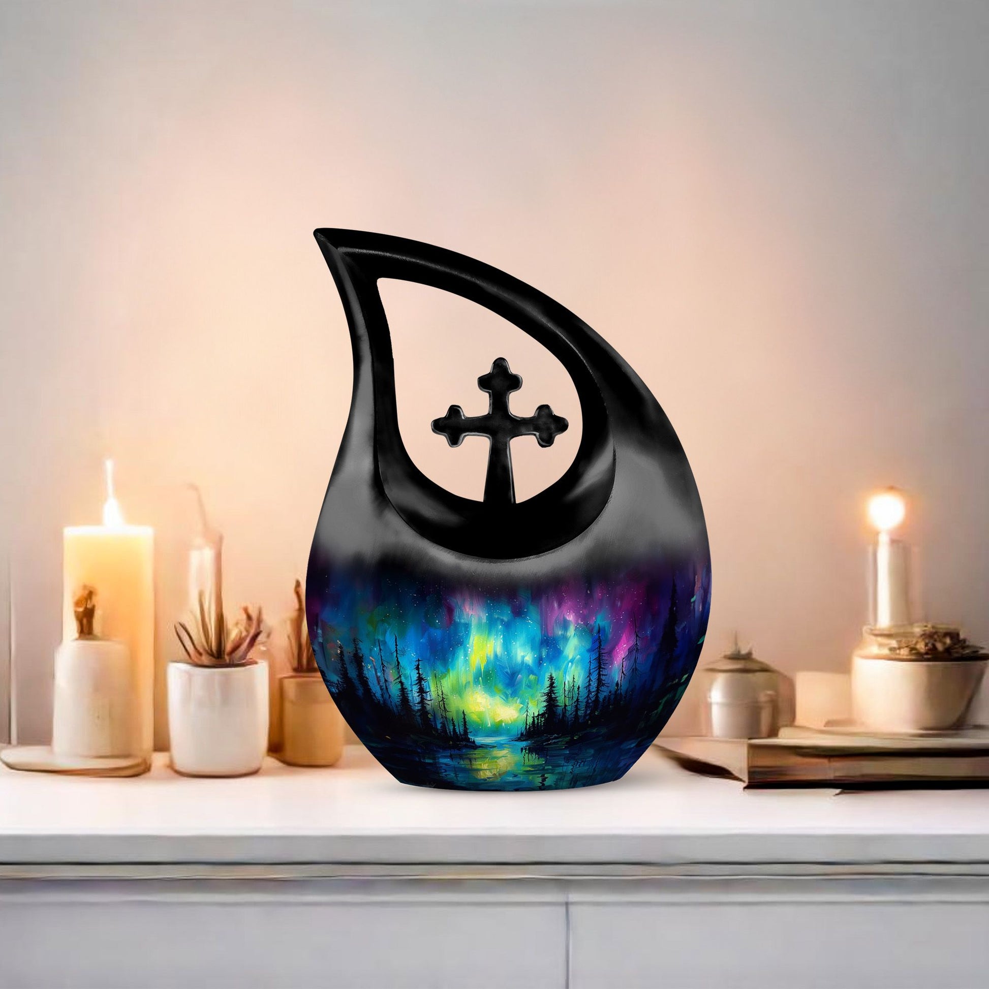 10-inch Northern Lights themed large urn 