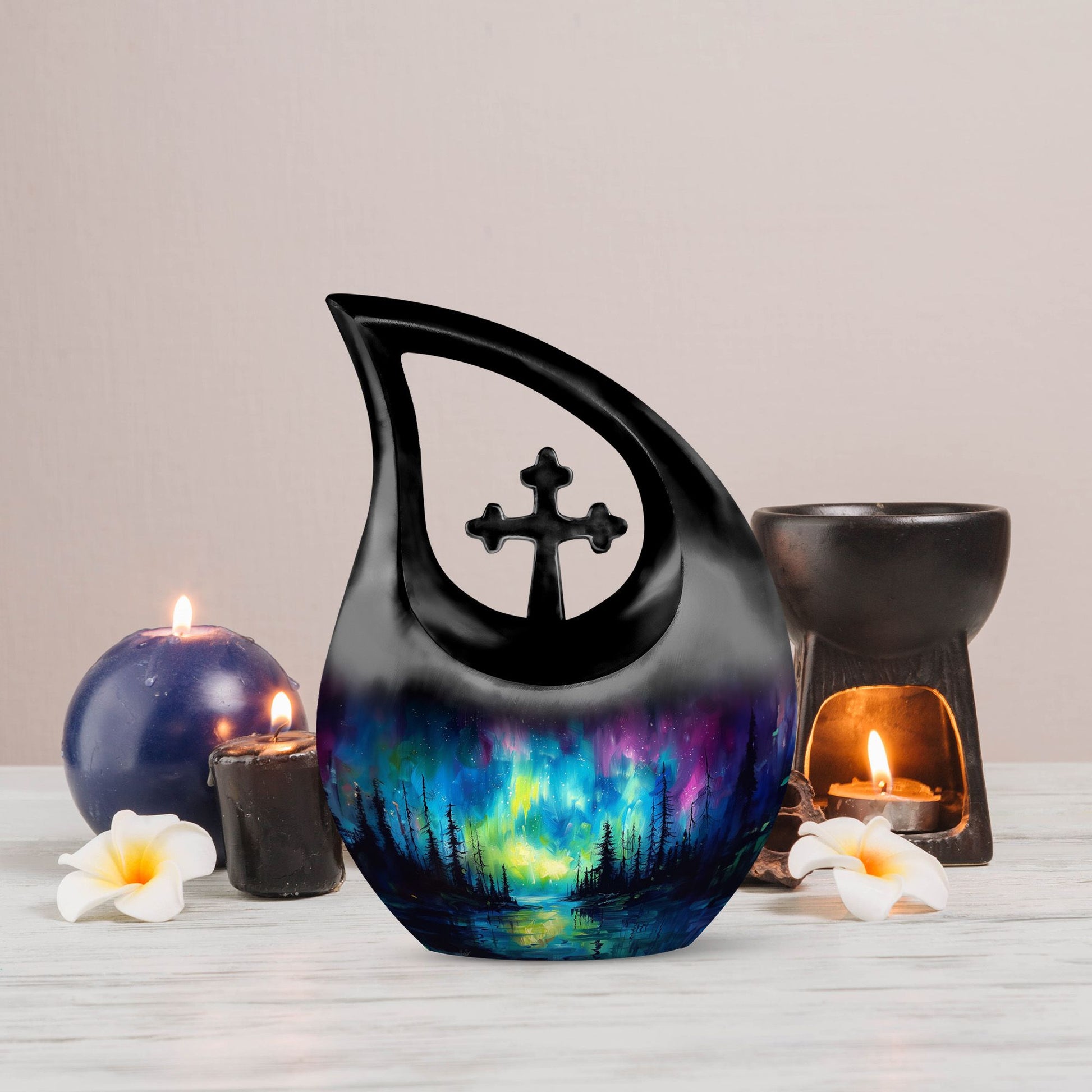 10-inch Northern Lights themed large urn 