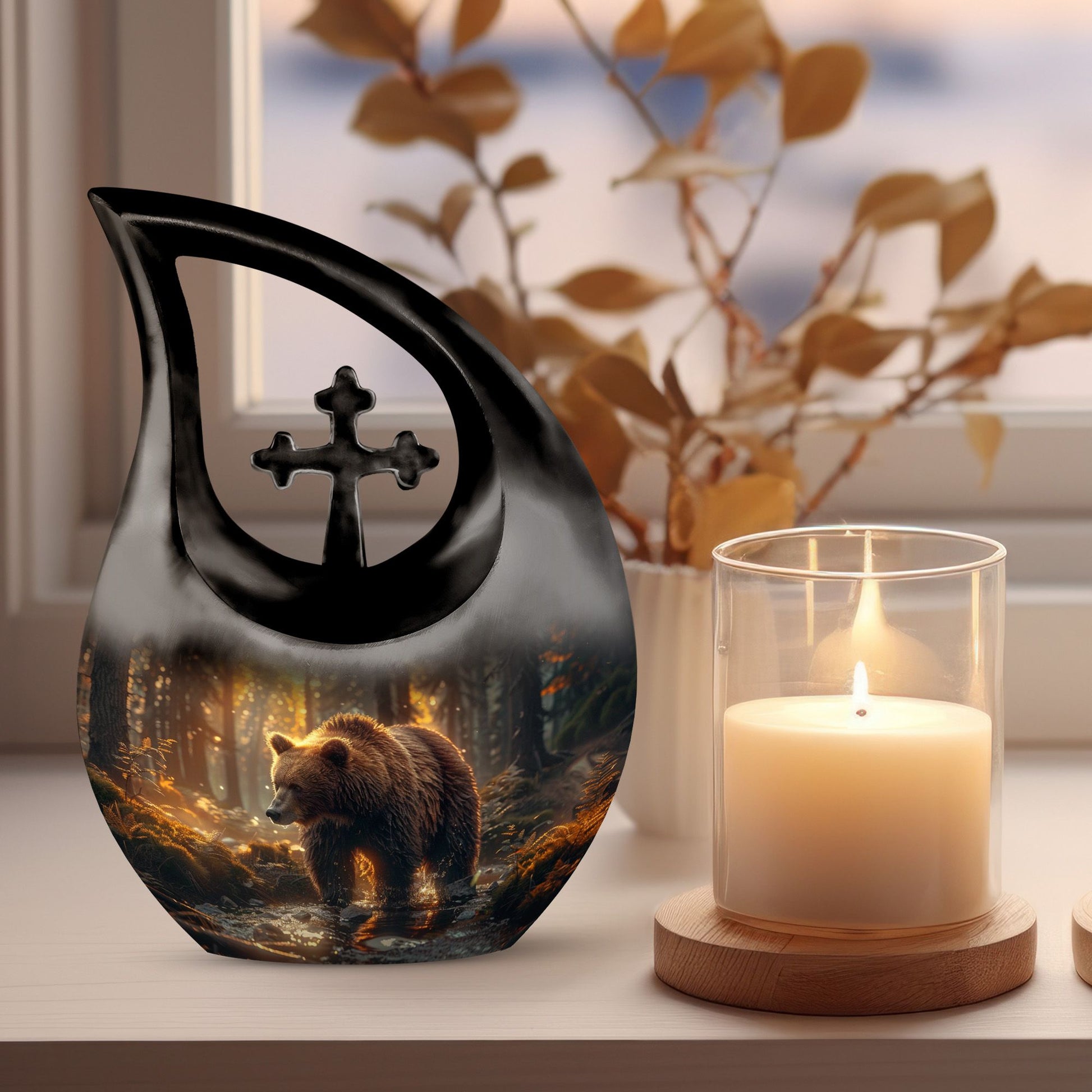 10-Inch Bear Themed Memorial Urn