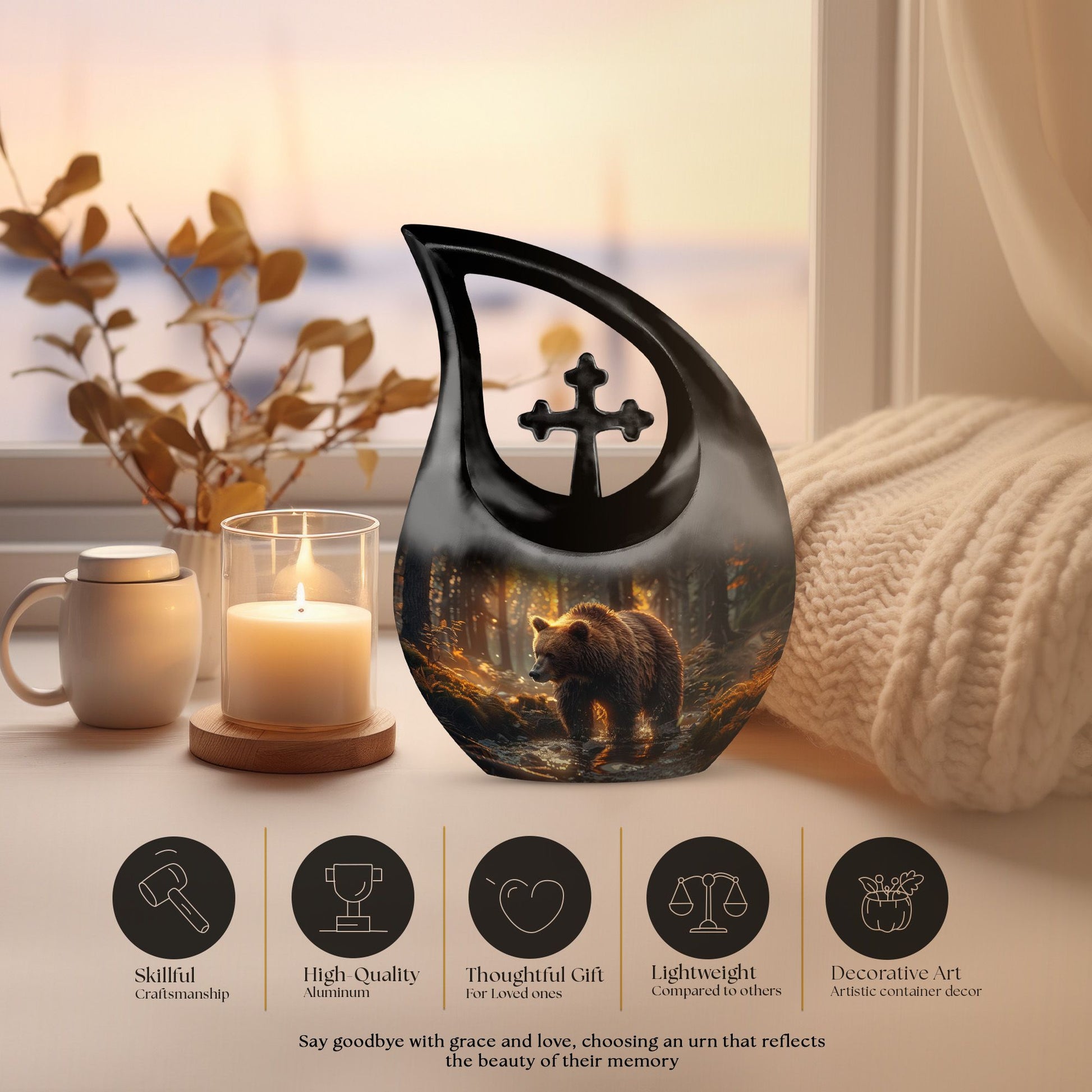 10-Inch Bear Themed Memorial Urn