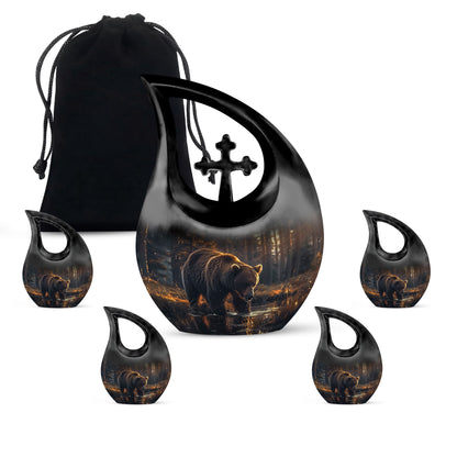 10-inch Bear-themed Metal Cremation Urn 