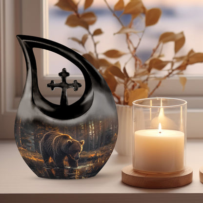 10-inch Bear-themed Metal Cremation Urn 