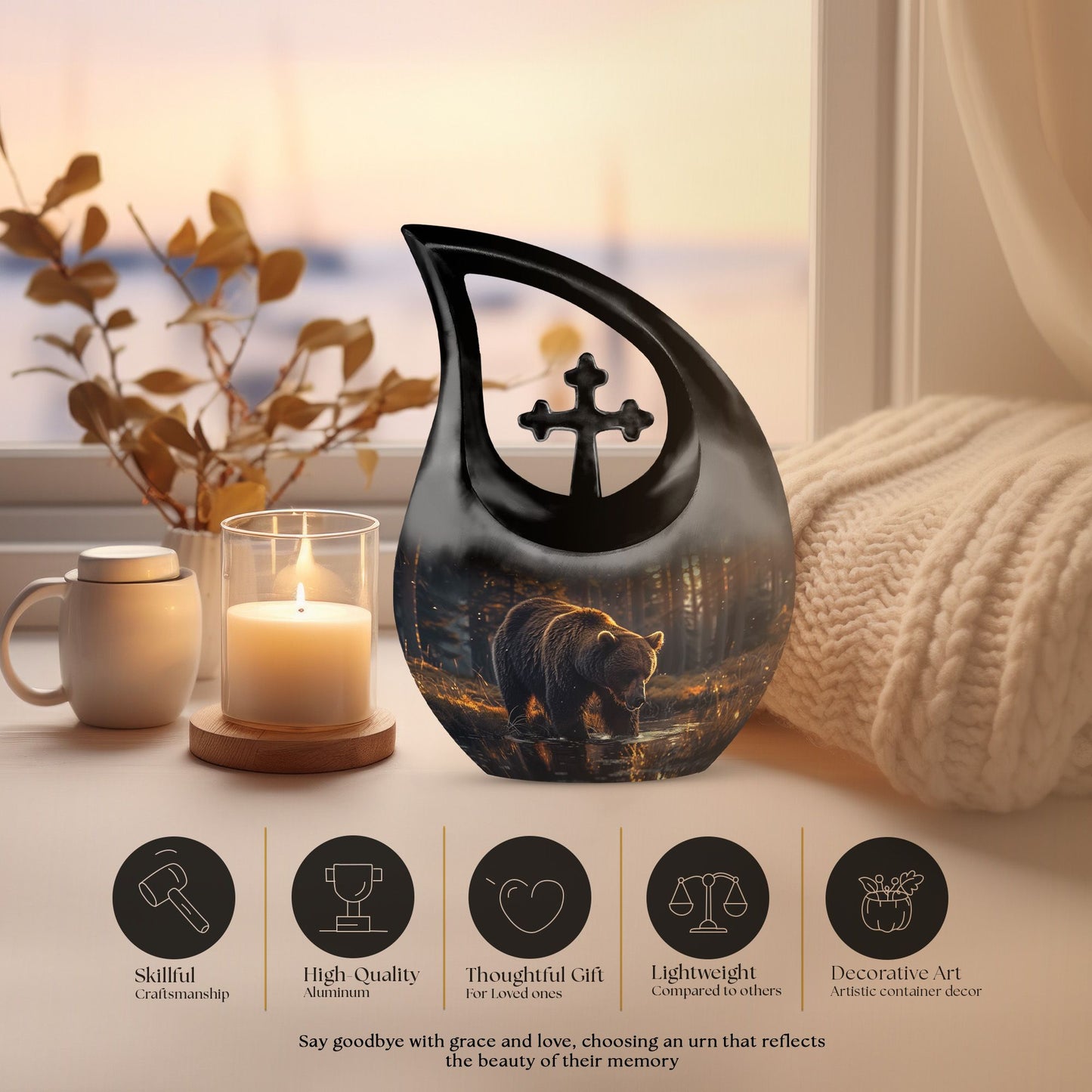 10-inch Bear-themed Metal Cremation Urn 