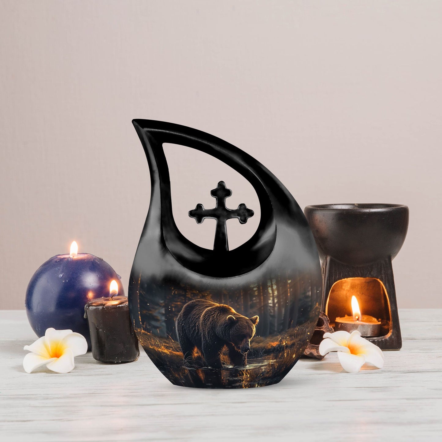 10-inch Bear-themed Metal Cremation Urn 