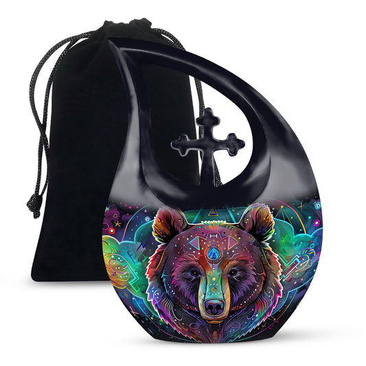 10 inch Bear Urn with Cross Drop Design, Garden Urn 