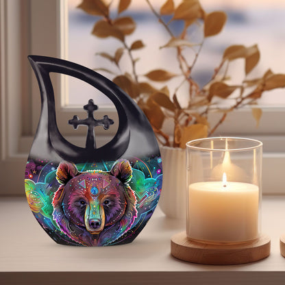10 inch Bear Urn with Cross Drop Design, Garden Urn 