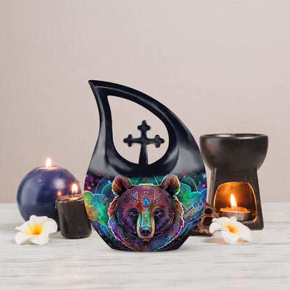10 inch Bear Urn with Cross Drop Design, Garden Urn 