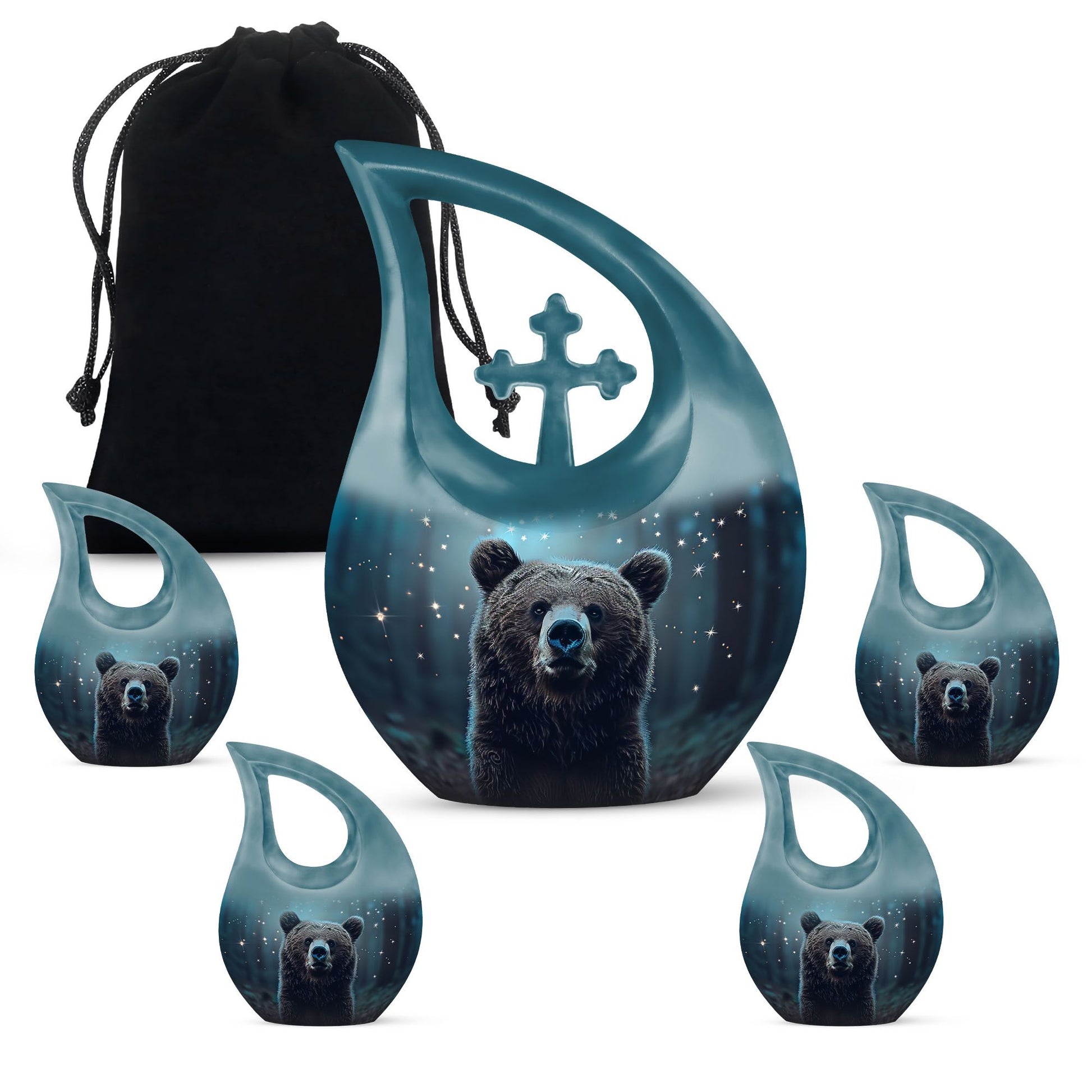 Bear-themed cross drop design urn