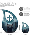Bear-themed cross drop design urn