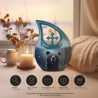 Bear-themed cross drop design urn