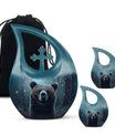 Bear-themed cross drop design urn