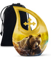 Affordable 10-inch bear themed cross drop memorial urn, 