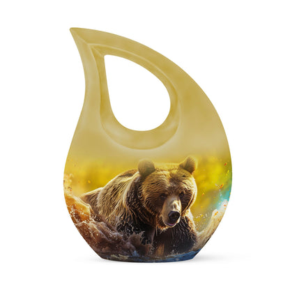 Affordable 10-inch bear themed cross drop memorial urn, 