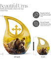 Affordable 10-inch bear themed cross drop memorial urn, 