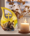 Affordable 10-inch bear themed cross drop memorial urn, 