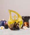 Affordable 10-inch bear themed cross drop memorial urn, 