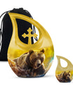 Affordable 10-inch bear themed cross drop memorial urn, 