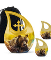 Affordable 10-inch bear themed cross drop memorial urn, 